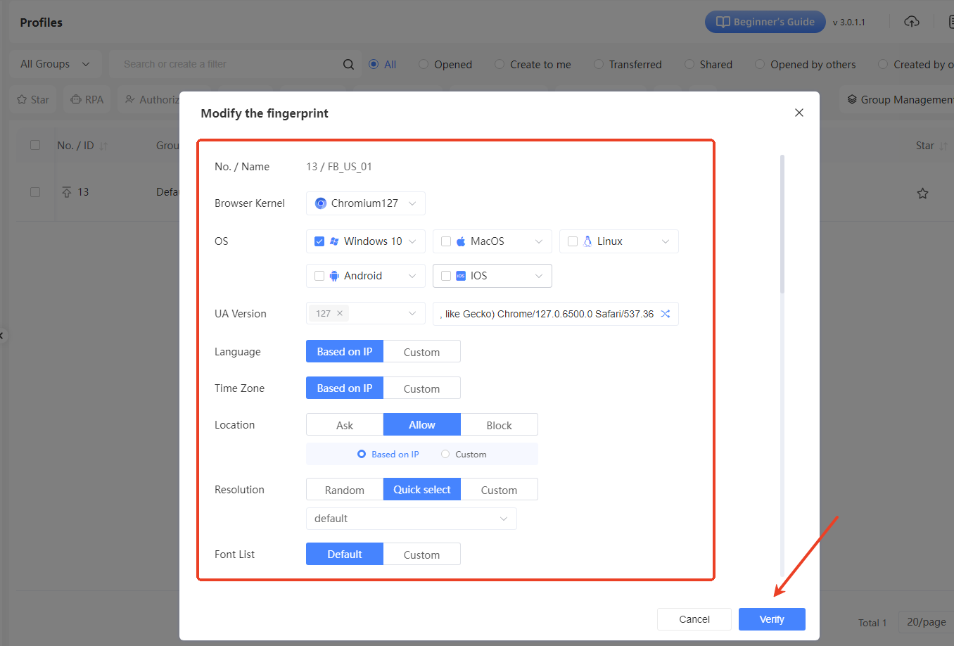 Managing and Editing Created Profiles