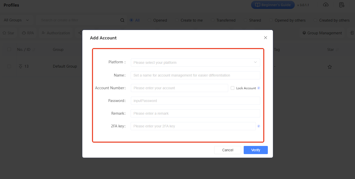 Step 2: Add Platform Account Password to the Profile