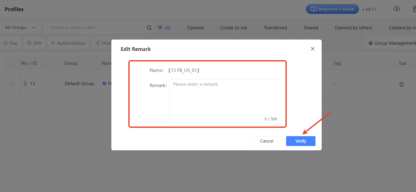 Managing and Editing Created Profiles