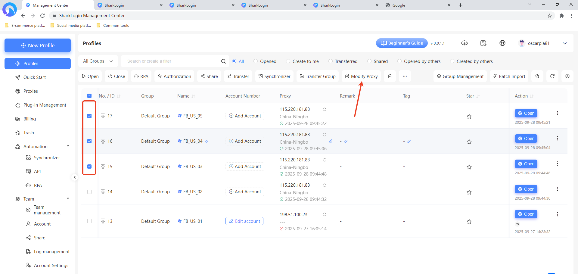 Step 3: Profile Proxy Management